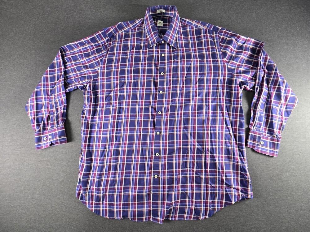 Peter Millar Shirt Mens 2XL Blue Plaid Long Sleeve Button Up Cotton Casual